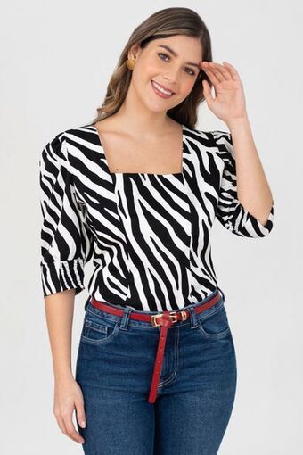 Unipunto Blusa manga corta con puño resortado y escote cuadrado oferta