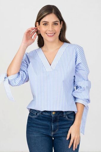 Unipunto Blusa manga rangla 3/4 puño de anudar y escote en v oferta