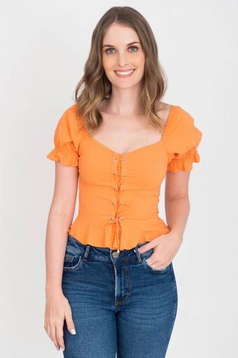 Unipunto Blusa crop top con ojaletes oferta