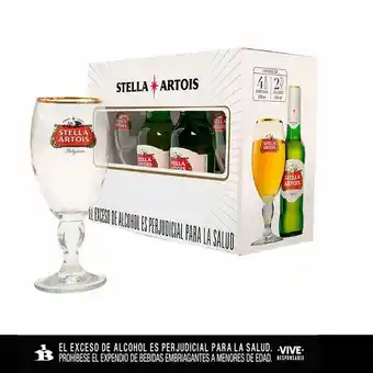 Merqueo Cerveza stella artois x4 + 2 copas oferta