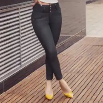Ángel Jeans Pantalón tiro alto con bolsillos bota tubo efecto cuero oferta
