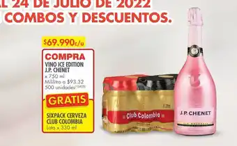 Vino ice edition j.p. chenet gratis sixpack cerveza club colombia