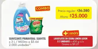 Suavizante primaveral suavitel x 3l + lavaplatos en crema axion x 2un