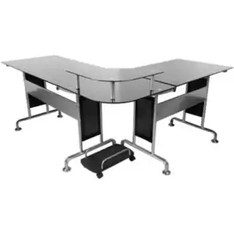 Linio Centro de trabajo negro vidrio 145x170.5x88cm asenti oferta