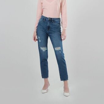 Fuera de Serie Jean mom tiro alto bota recta oferta