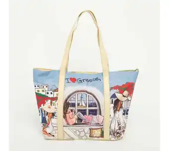 Panamericana Bolso tote beige, 31 cm x 47 cm, diseño “i love greece” oferta