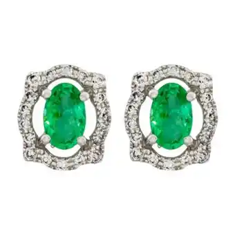 Kevin's Joyeros Topos en oro blanco de 18 kilates, con 2 esmeraldas centrales de 0.41 ct y decoración en diamantes de 0.12 ct oferta