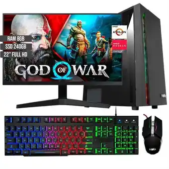 Pc torre gamer power x08 amd athlon 3000g ssd 240gb ram 8gb led 22 pulgadas full hd