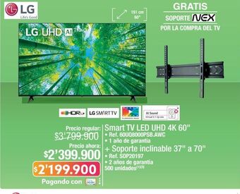 Jumbo Lg smart tv led uhd 4k 60" • ref. 60uq8000psb.awc oferta