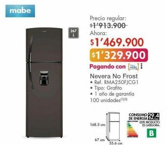 Metro Nevera mabe 267l oferta