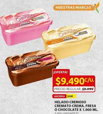 Ara Helado cremoso cremato crema, fresa o chocolate 1000g oferta
