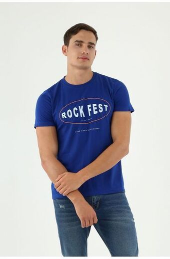 Tennis Camiseta para hombre azul con estampado cuello redondo oferta