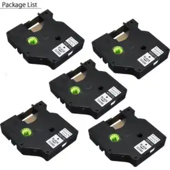 Cinta de etiquetas de plástico de 5 piezas 12 mm x 7 m compatible con dymo d1 45010 negro sobre transparente -