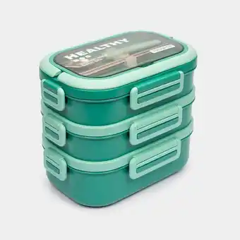 Set de recipientes para alimentos x 3 piezas con cuchara y palillos, verde