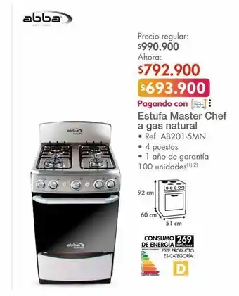 Metro Estufa master chef a gas natural abba oferta