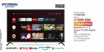 Metro Smart tv led 39'' hyundai oferta