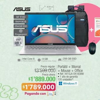 Jumbo Portátil + morral + mouse + office oferta