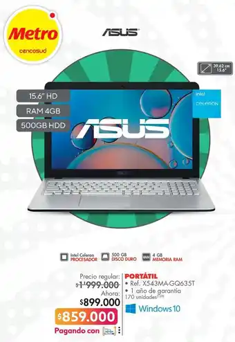 Metro Asus portátil • ref. x543ma-gq635t oferta