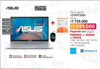 Metro Asus portátil + mouse + office • ref. x415ea - ek1181w oferta