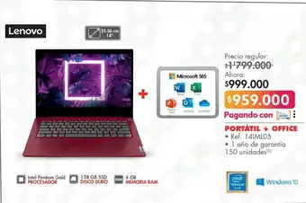 Metro Lenovo portátil + office • ref. 14iml05 oferta