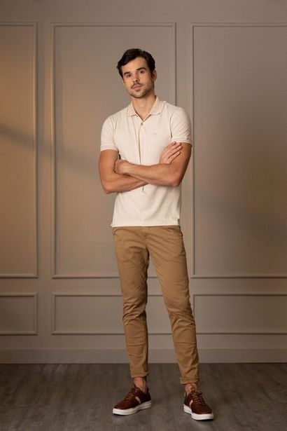 Vélez Pantalón chino bianco semifit para hombre drill teñido cafe claro oferta