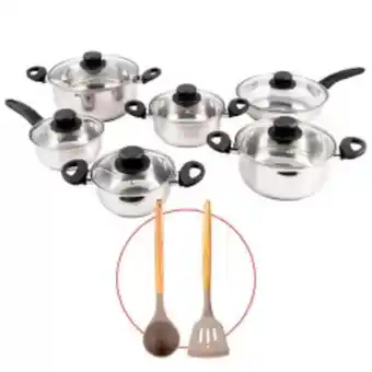 Home Sentry Batería de ollas + cucharón + espátula expressions12 piezas acero inoxidable combo oferta