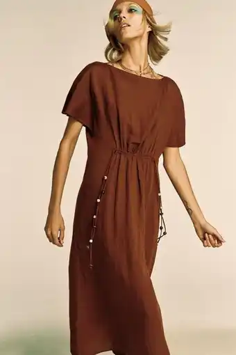 Zara Vestido túnico abalorios con lino oferta