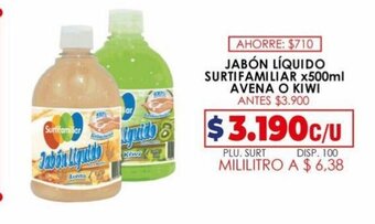 Surtifamiliar Jabon Liquido Surtifamiliar x500ml Avena o Kiwi oferta