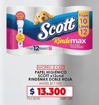 Surtifamiliar Papel Higienico Scott x12und Rindemax Doble Hoja oferta