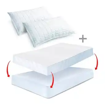 Combo: protector colchón antifluido + 2 almohadas fibra energy plus