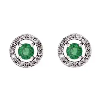 Kevin's Joyeros Topos en oro blanco de 18 kilates, circulo, con 2 esmeraldas centrales de 0.15 ct y decoración en diamantes de 0.08 ct oferta