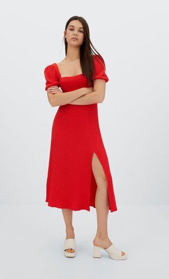 Stradivarius Vestido midi espalda lazada oferta