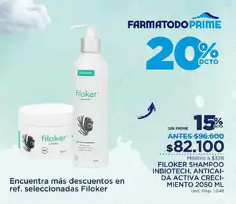 FarmaTodo Filoker Shampoo Inbiotech, Anticalda Activa Crecimiento 2050 ml oferta