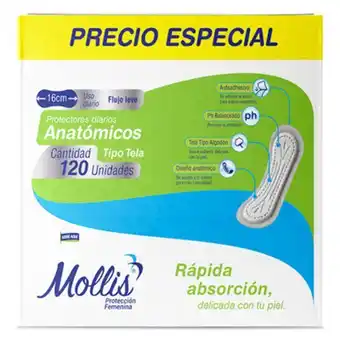 MegaTiendas Protectores femeninos mollis diarios anatómicos x 120 g oferta