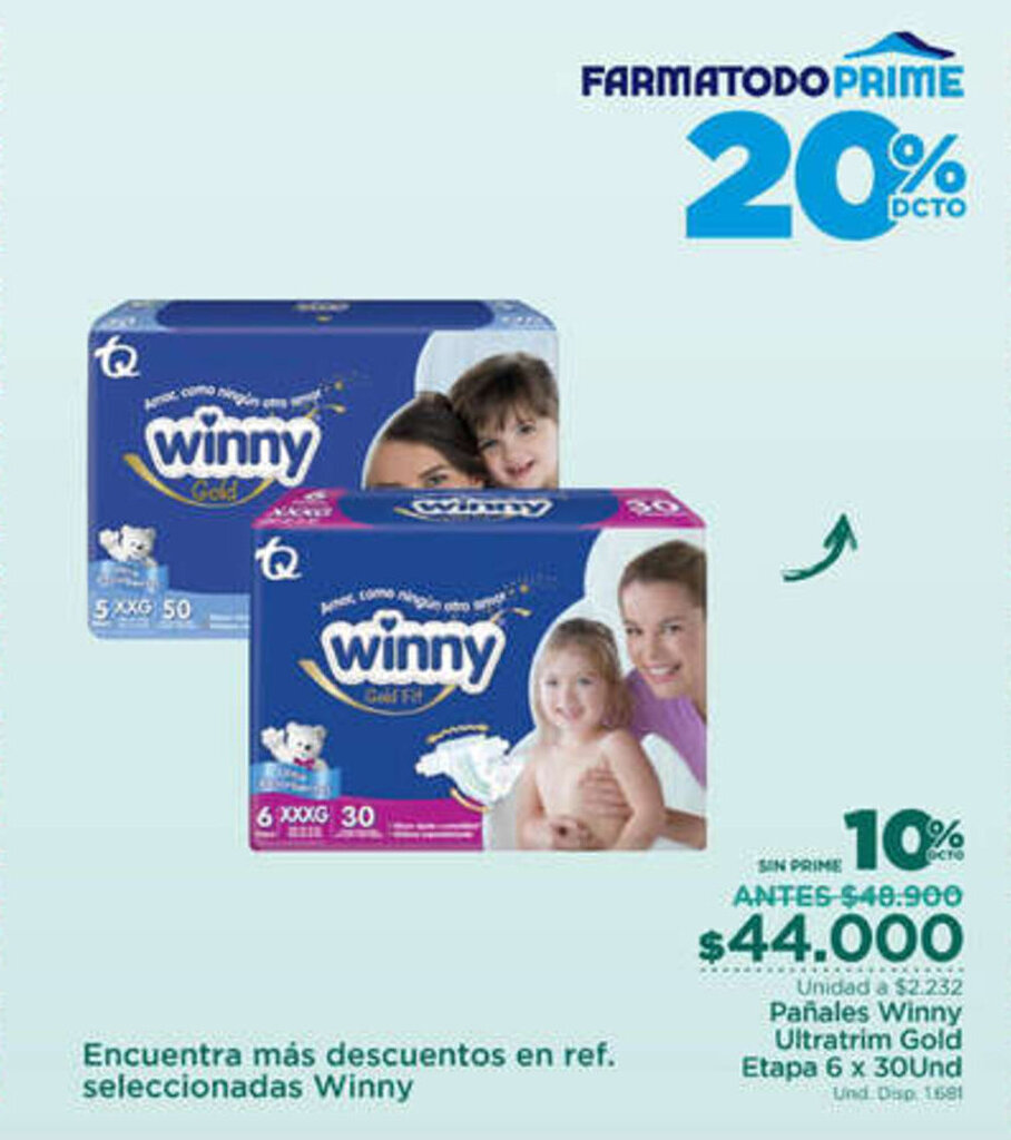 FarmaTodo Pañales Winny Ultratrim Gold Etapa 6 x 30 Und oferta