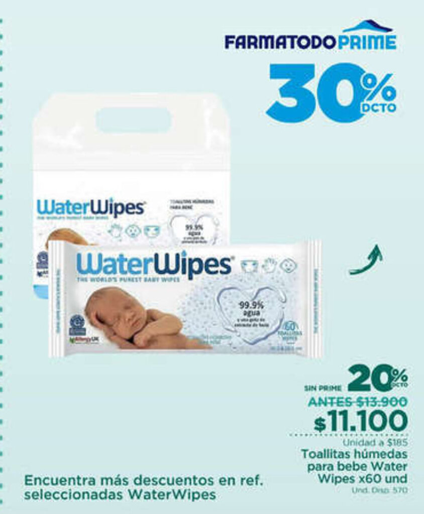 FarmaTodo Toallitas Humedas para bebe Water Wipes x60 und oferta