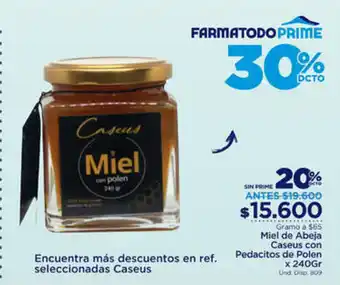 FarmaTodo Miel de Abeja Caseus con Pedacitos de Polen x 240 Gr oferta