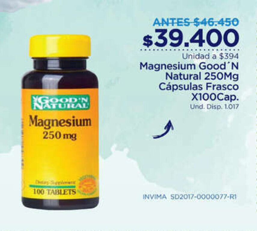 FarmaTodo Magnesium Good 'N natural 250mg Capsulas Frasco x100 Cap oferta
