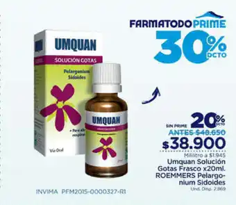 FarmaTodo Umquan Solucion Gotas Frasco x 20ml ROEMMERS Pelargonium Sidoides oferta