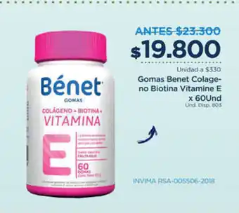 FarmaTodo Gomas Benet Colageno Biotina Vitamine E x 60 Und oferta