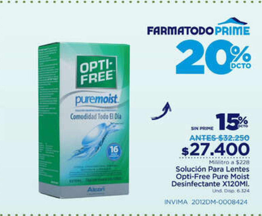 FarmaTodo Solucion Para Lentes Opti-Free Pure Moist Desinfectante x120ml oferta