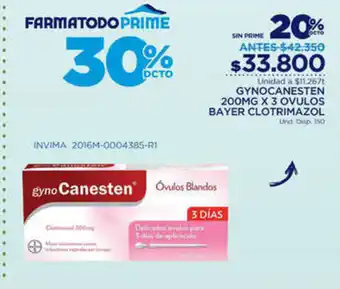 FarmaTodo Gynocanesten 200mg x 3 Ovulos Bayer Clotrimazol oferta