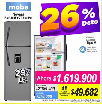 Alkomprar Mabe - Nevera RMA305FYCT Eco Pet oferta