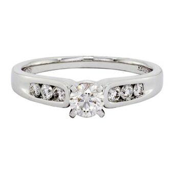 Kevin's Joyeros Anillo compromiso en oro blanco de 18 kilates, con diamante central de 0.30 ct y decoración en diamantes de 0.18 ct oferta