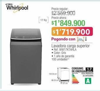 Jumbo Whirlpool lavadora carga superior oferta