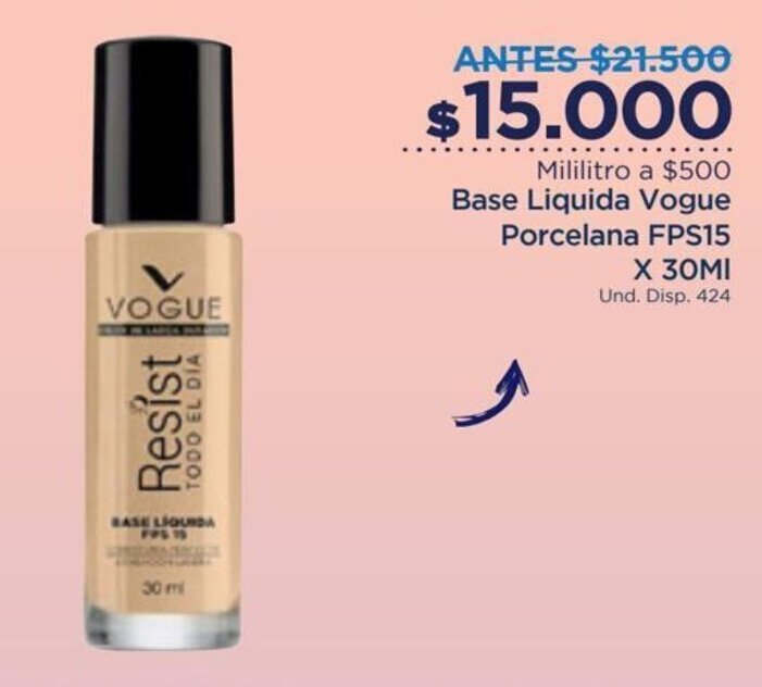 FarmaTodo Base Liquida Vogue Porcelana SPF15 x 30ml oferta