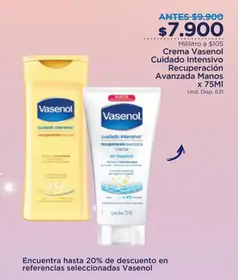 FarmaTodo Crema Vasenol Cuidado Intensivo Recuperación Avanzada Manos x 75ml oferta
