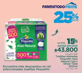 FarmaTodo Toallitas Húmedas Pequeñín Aloe Natural Caja x 6 pack Total 500 und oferta