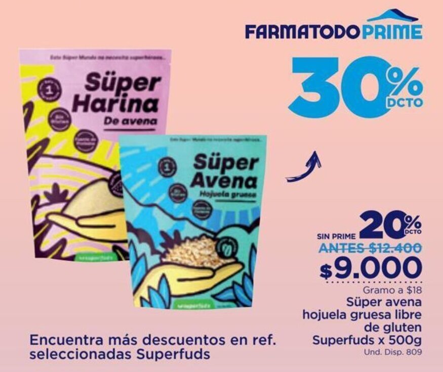 FarmaTodo Süper Avena Hojuela Gruesa Libre de Gluten Superfuds x 500g oferta
