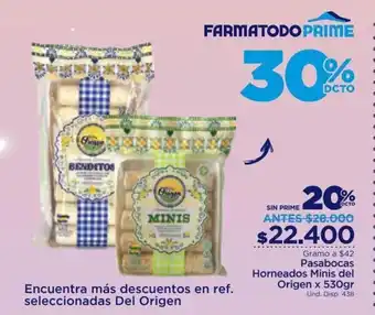 FarmaTodo Pasabocas Horneados Minis del Origen x 530g oferta